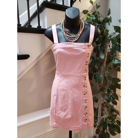 Forever 21 Dress Women's Medium Pink Denim Summer Wide Strap Button Front - Picture 1 of 10
